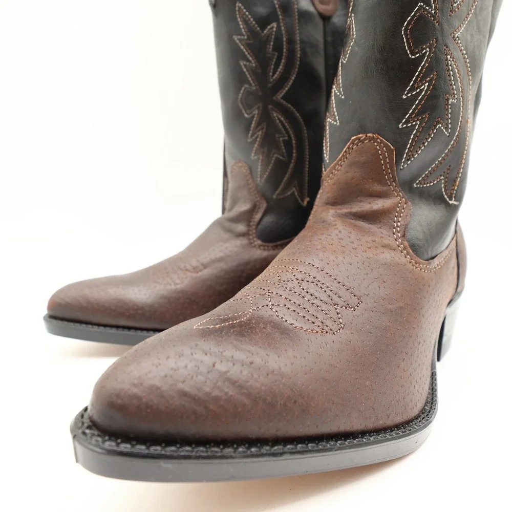Wrangler Vintage Western Cowboy Boots Childrens 1.5 Brown Black Leather NWT